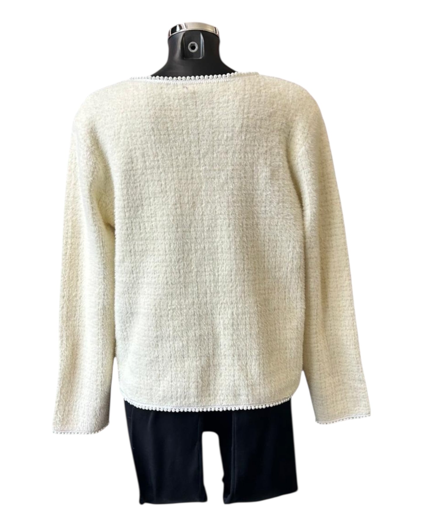 Chantelle pearl detail fluffy knit cardigan - Cream
