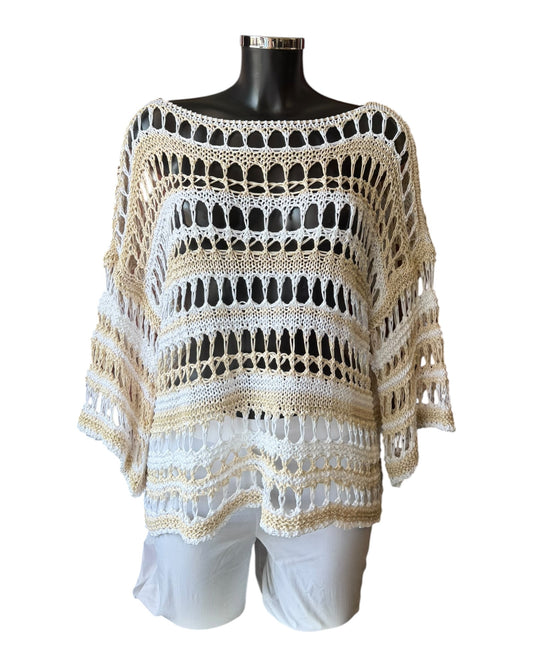 Belinda 2 tone open knit jumper  beige and white