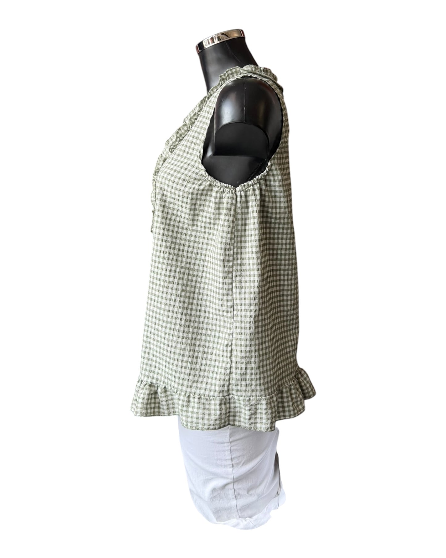 Gia gingham check sleeveless top - Khaki