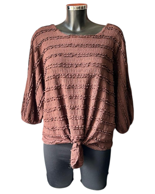 Polly tie front ruffle top - Chocolate