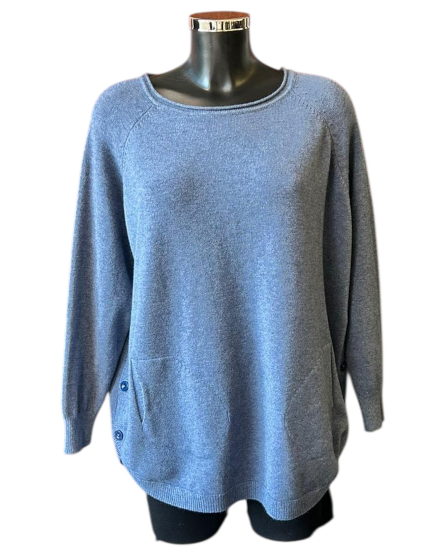 Callie button side soft knitted jumper - Denim