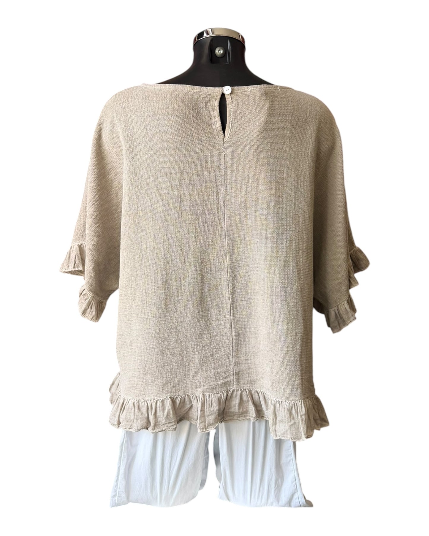 Casey range frill hem & sleeve top - Mocha