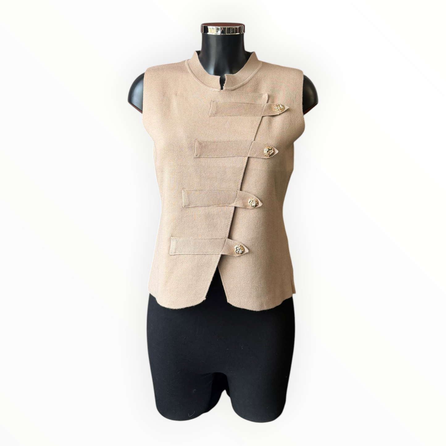Alanya diagonal button top - Taupe sleeveless