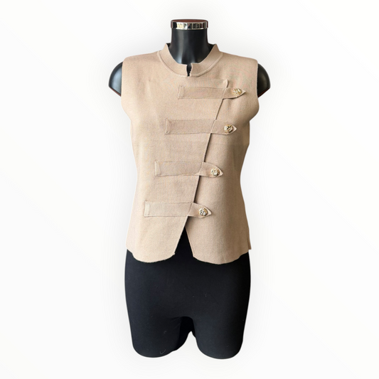 Alanya diagonal button top - Taupe sleeveless