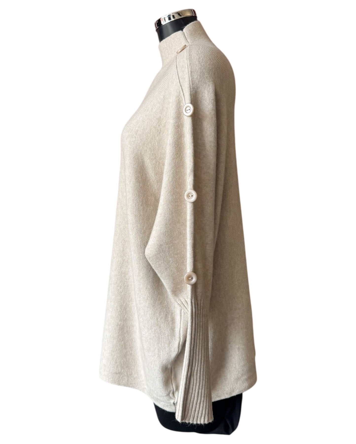 Elsie high neck button shoulder jumper - Beige