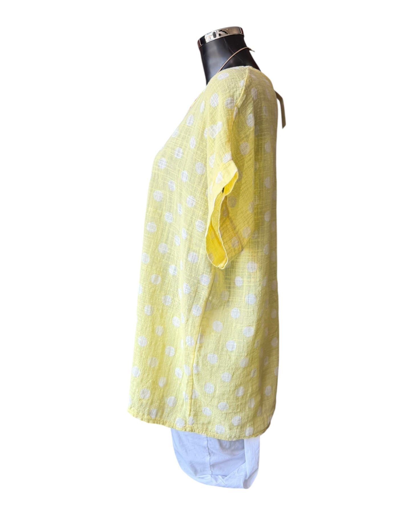 Polly polka dot cotton top & necklace - lemon