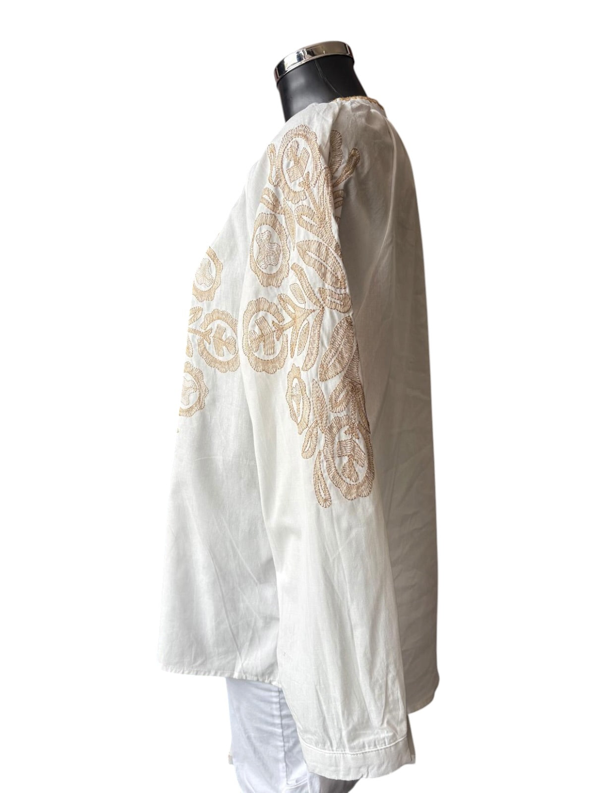 Ayla mandarin collar ivory/gold embroidered blouse