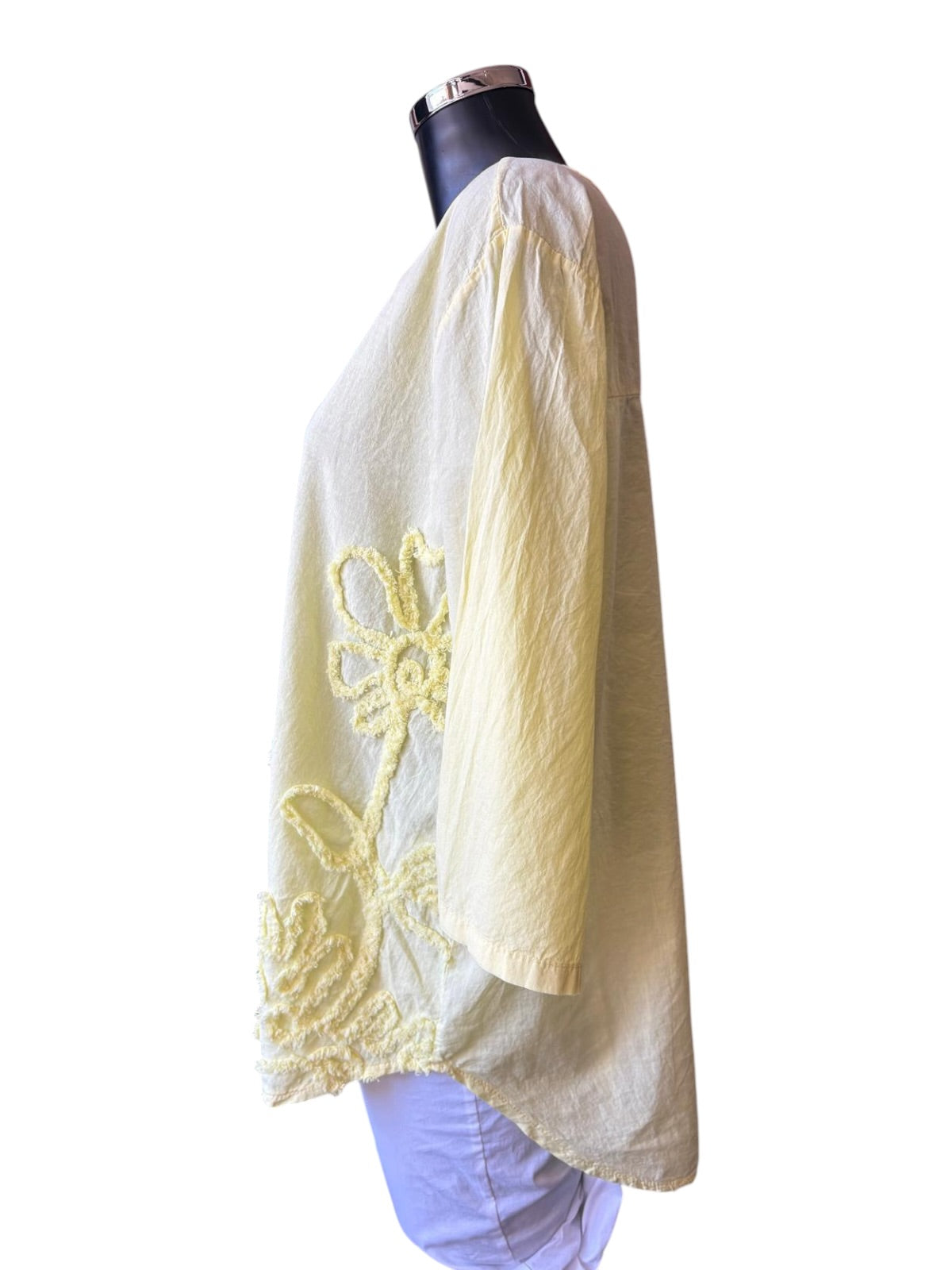 Cassidy embossed floral cotton button top - Lemon