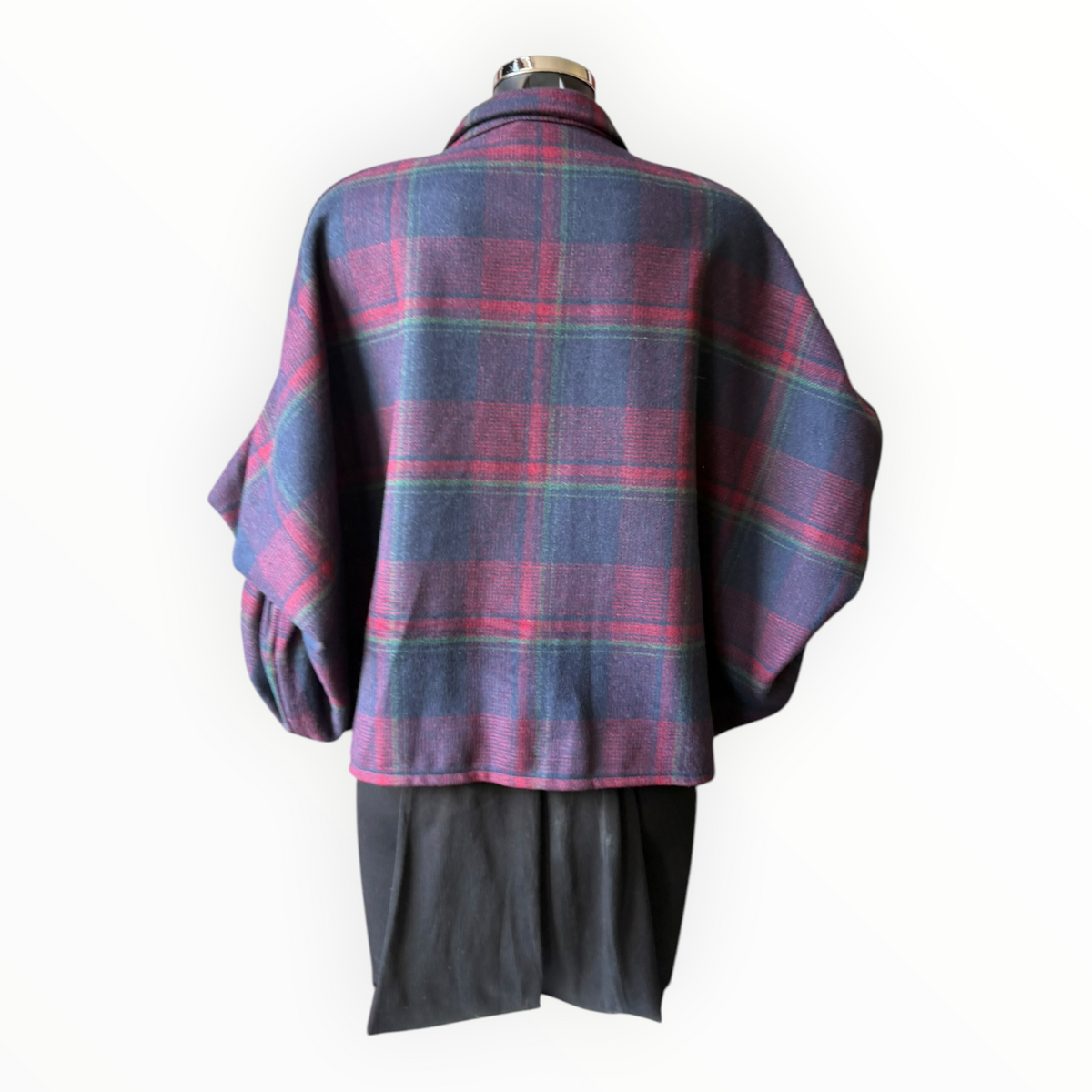 Charlie puff sleeve tartan coatigan navy and plum