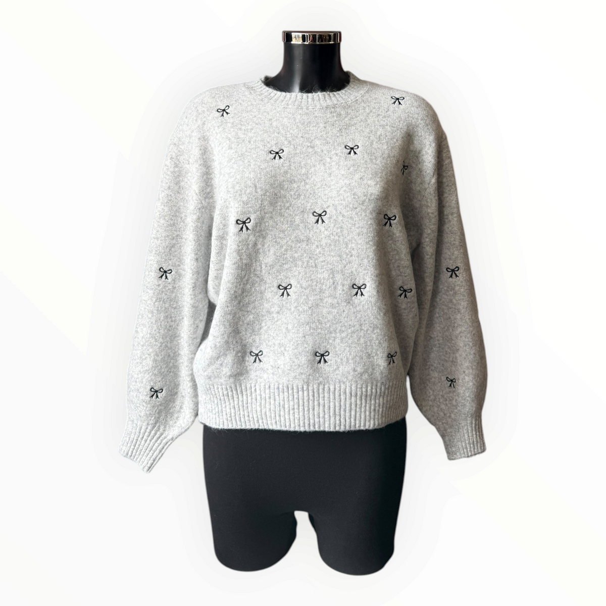 Daphne embroidered bow jumper - grey
