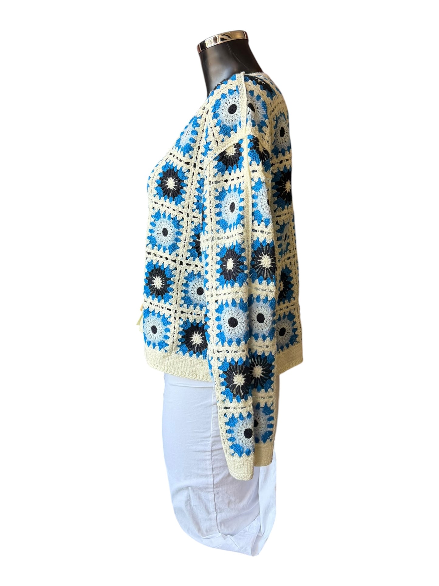 Stevie square flower crochet cardigan - Blue mix