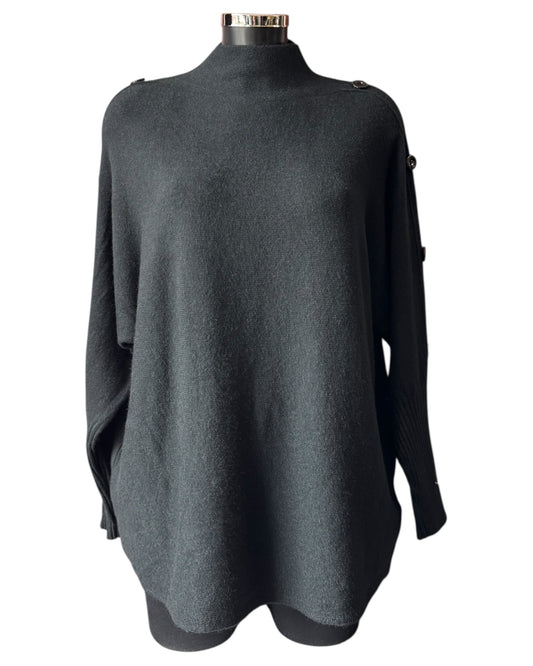 Elsie high neck button shoulder jumper - Black