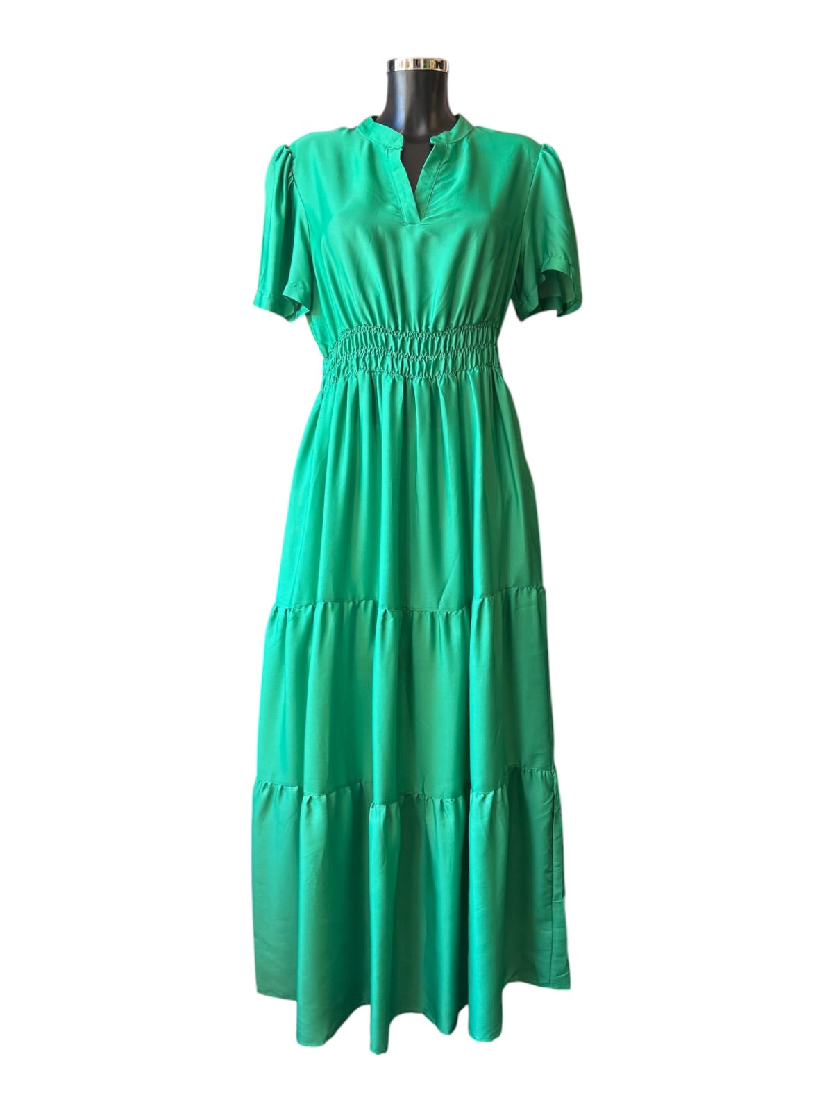 Felicity grandad collar tiered maxi dress green