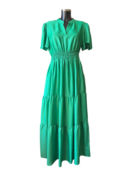 Felicity grandad collar tiered maxi dress green