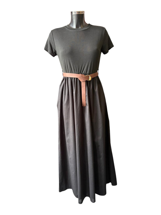 Gloria belted long dress - Black