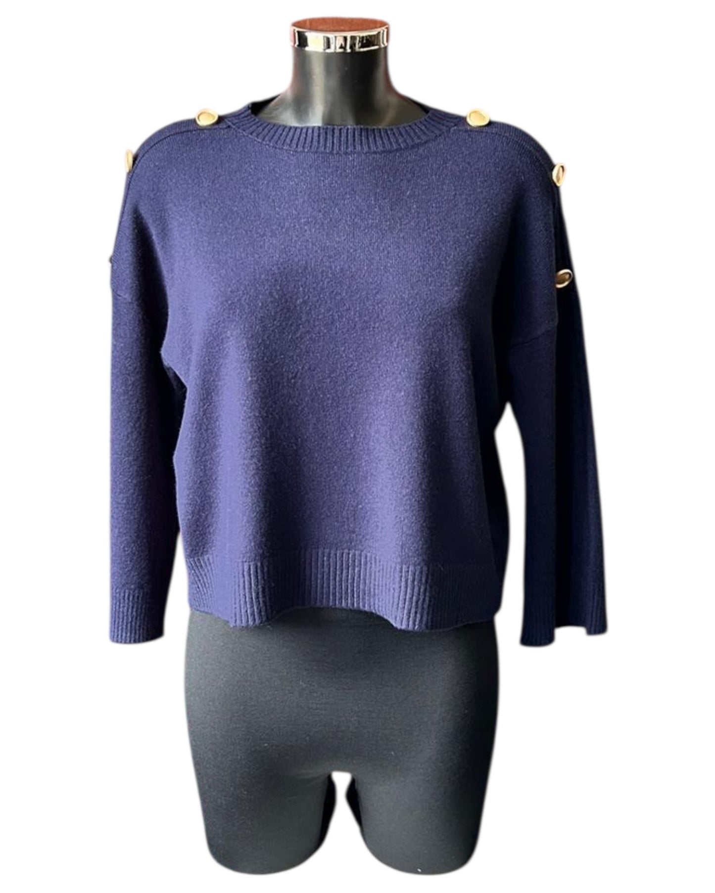 Valerie short button shoulder jumper - Navy