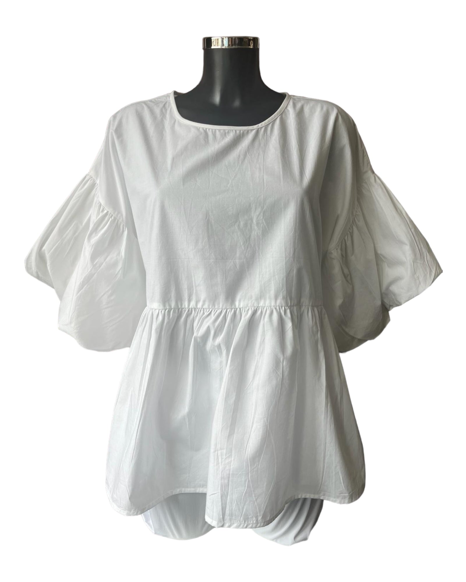 Orientique poplin bubble sleeve smock  top - White