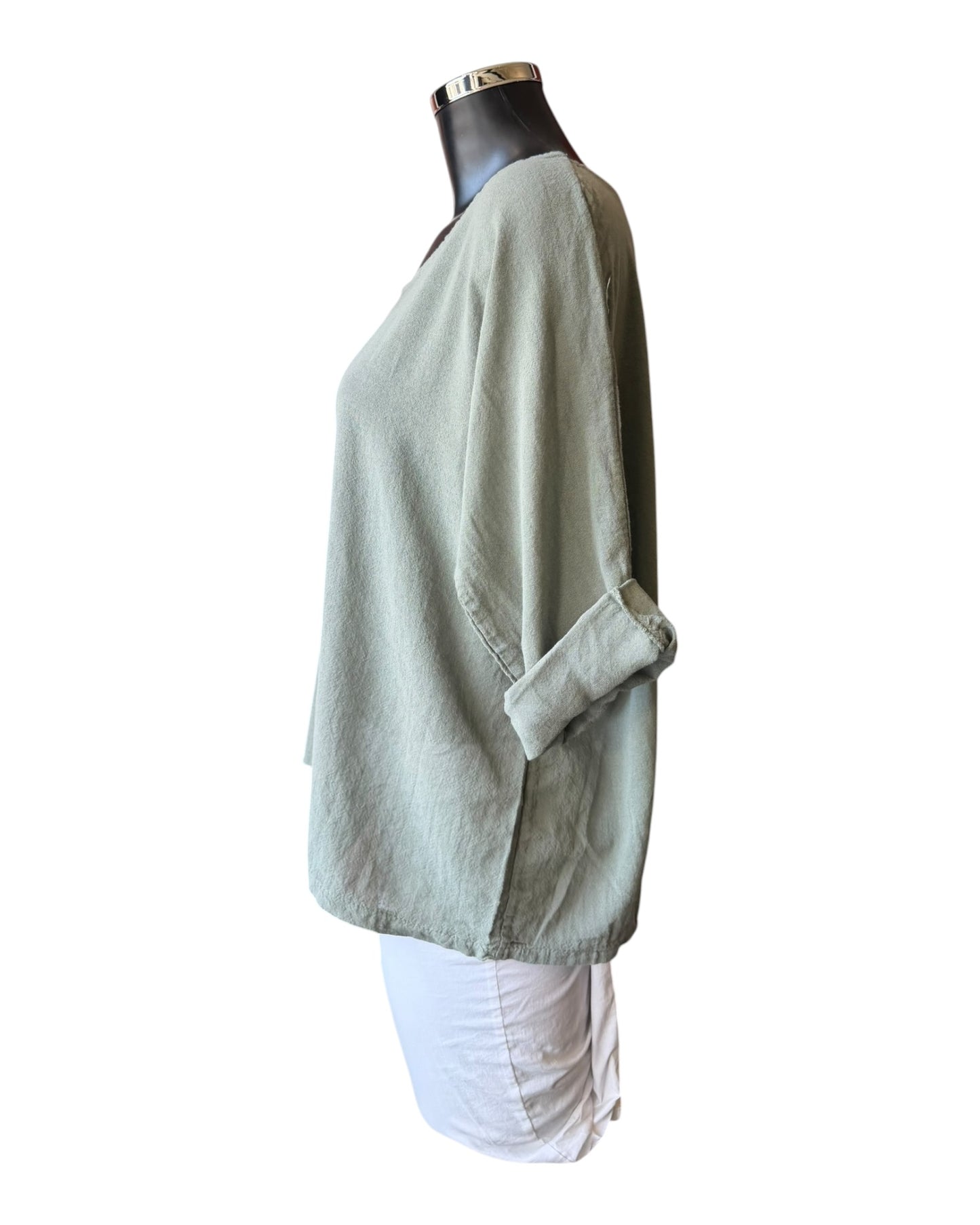 Mia cotton linen mix top - Khaki