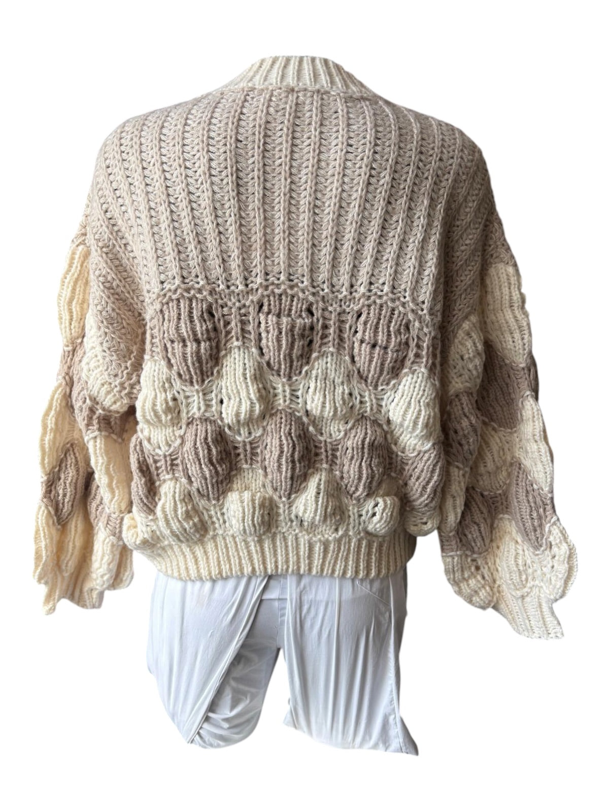 Frankie wave ruffle cuff jumper - Ivory and natural mix