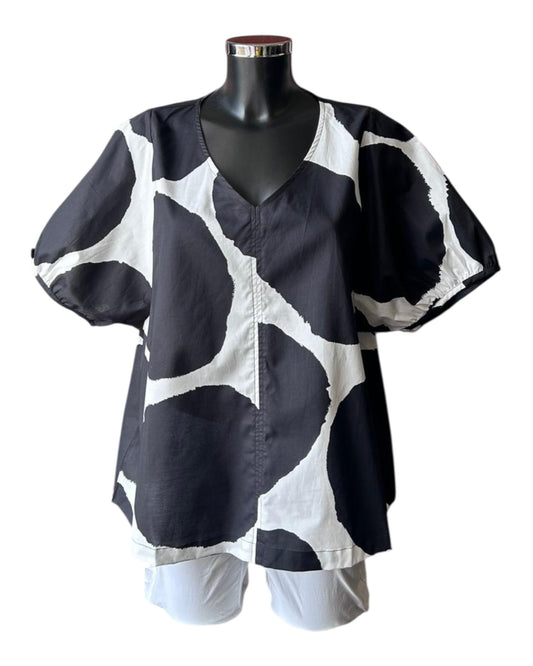 Tirelli bishops sleeve poplin top - Black/White