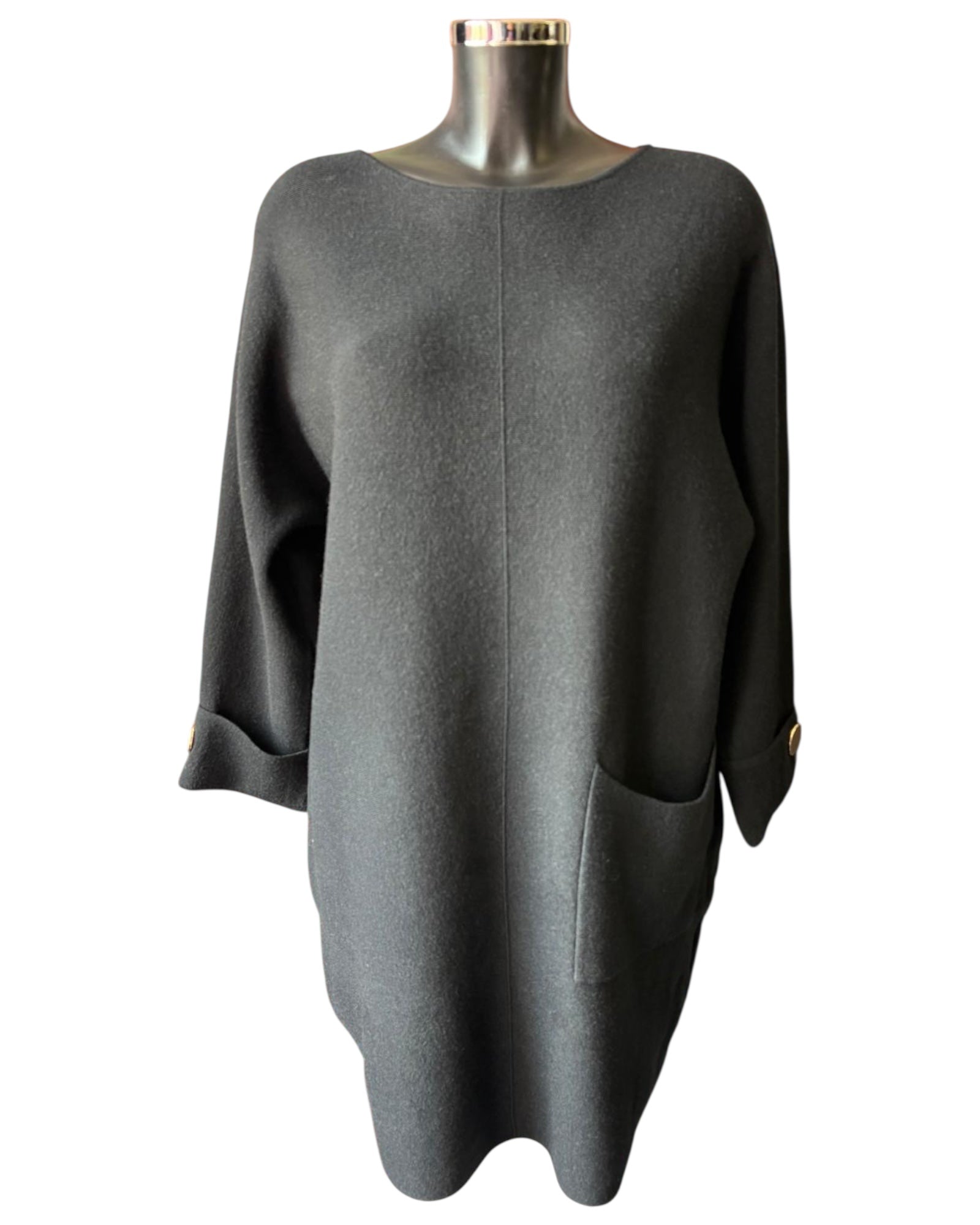 Leah premium knit tunic dress - Black