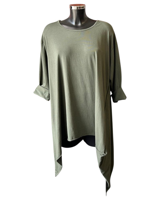 Ronnie dip sides tunic top - Khaki