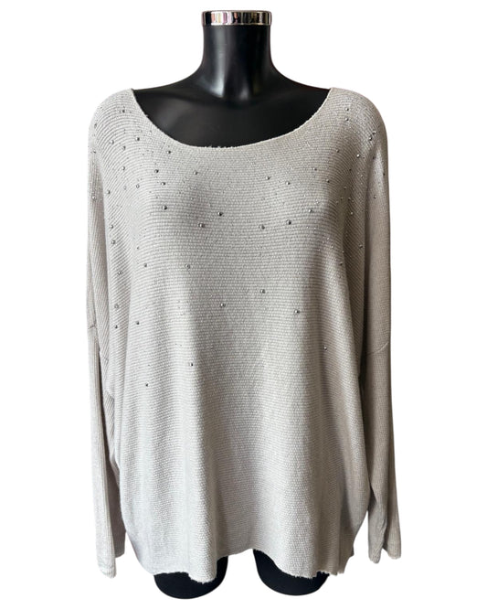 Simone sparkle front fine knit jumper - taupe