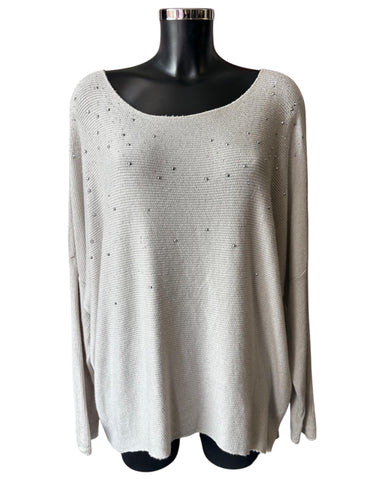 Simone sparkle front fine knit jumper - taupe