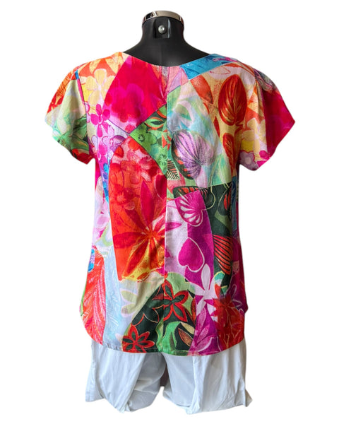 Orientique Jozani cap sleeve print top