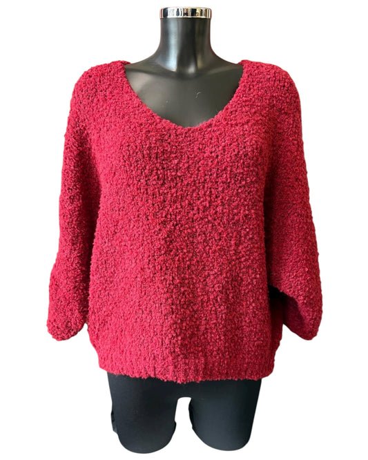 Harper slouchy boucle knit short jumper - Bordeaux