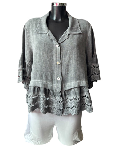 Casey range anglaise trim shirt - Grey
