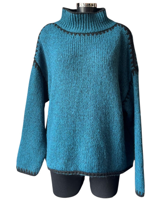 Jessie contrast stitch high neck jumper - Teal