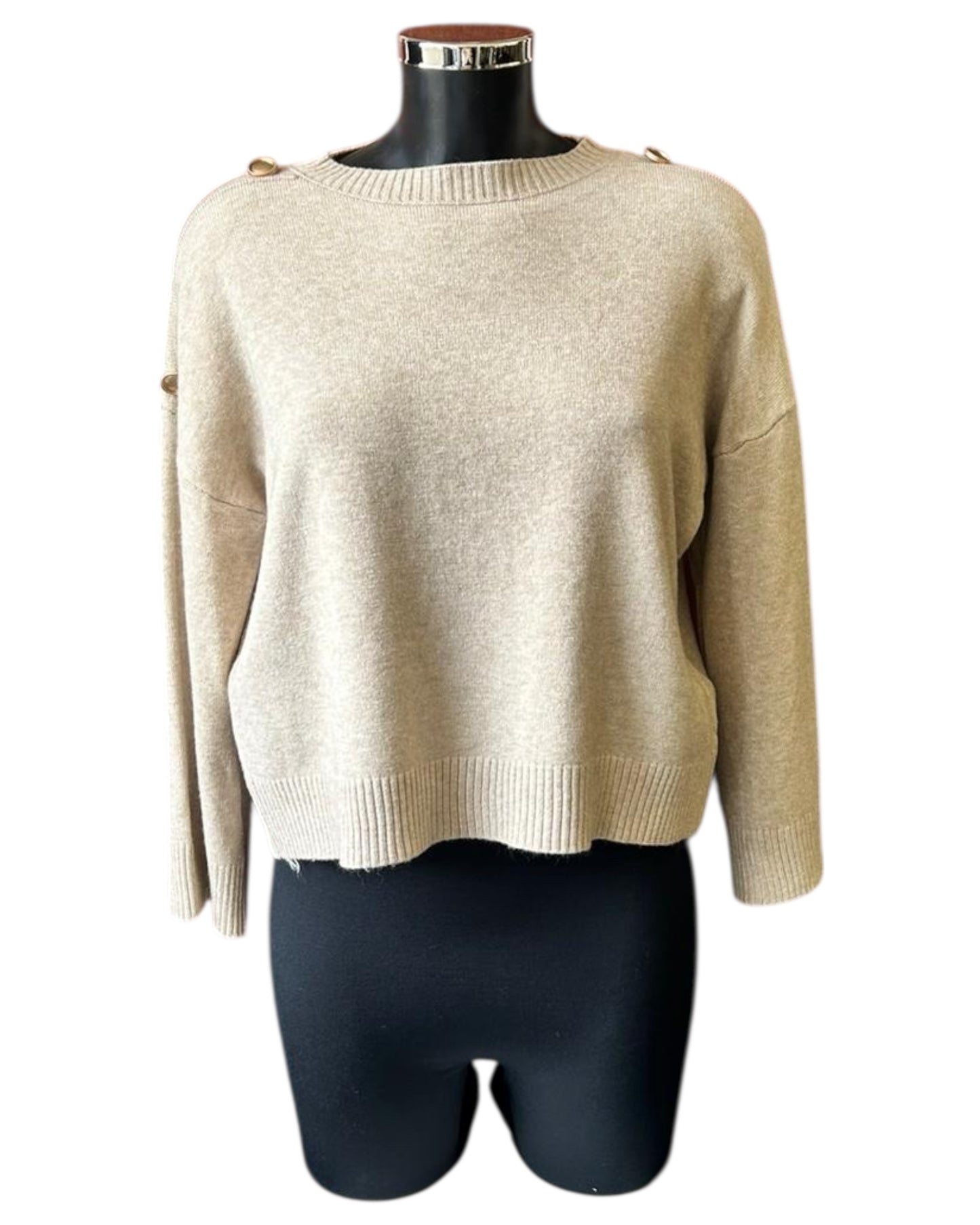 Valerie short button shoulder jumper - Beige