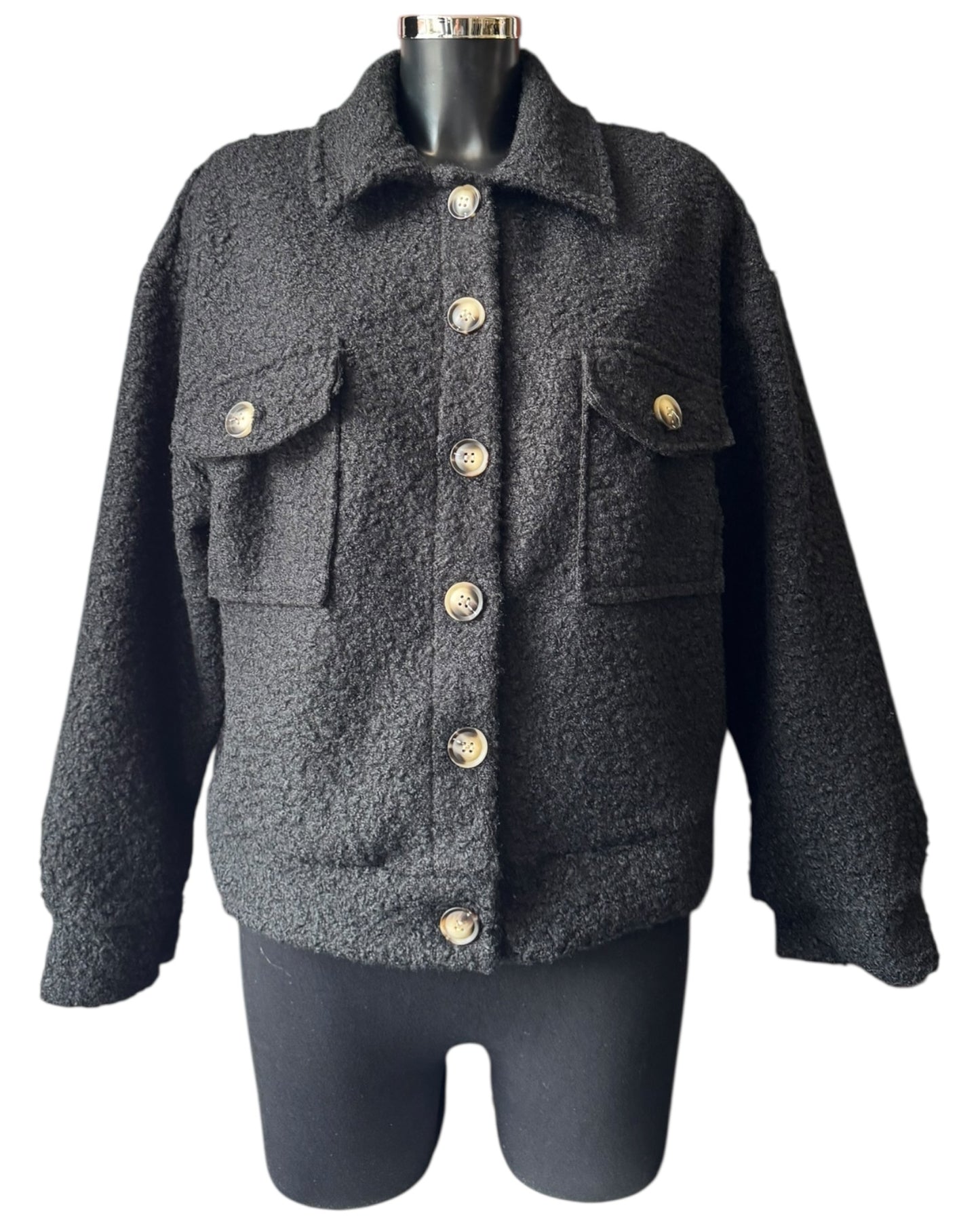 Gina boucle bomber jacket - Black