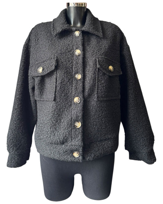 Gina boucle bomber jacket - Black