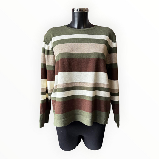 Dora multi stripe fine knit jumper - Khaki mix