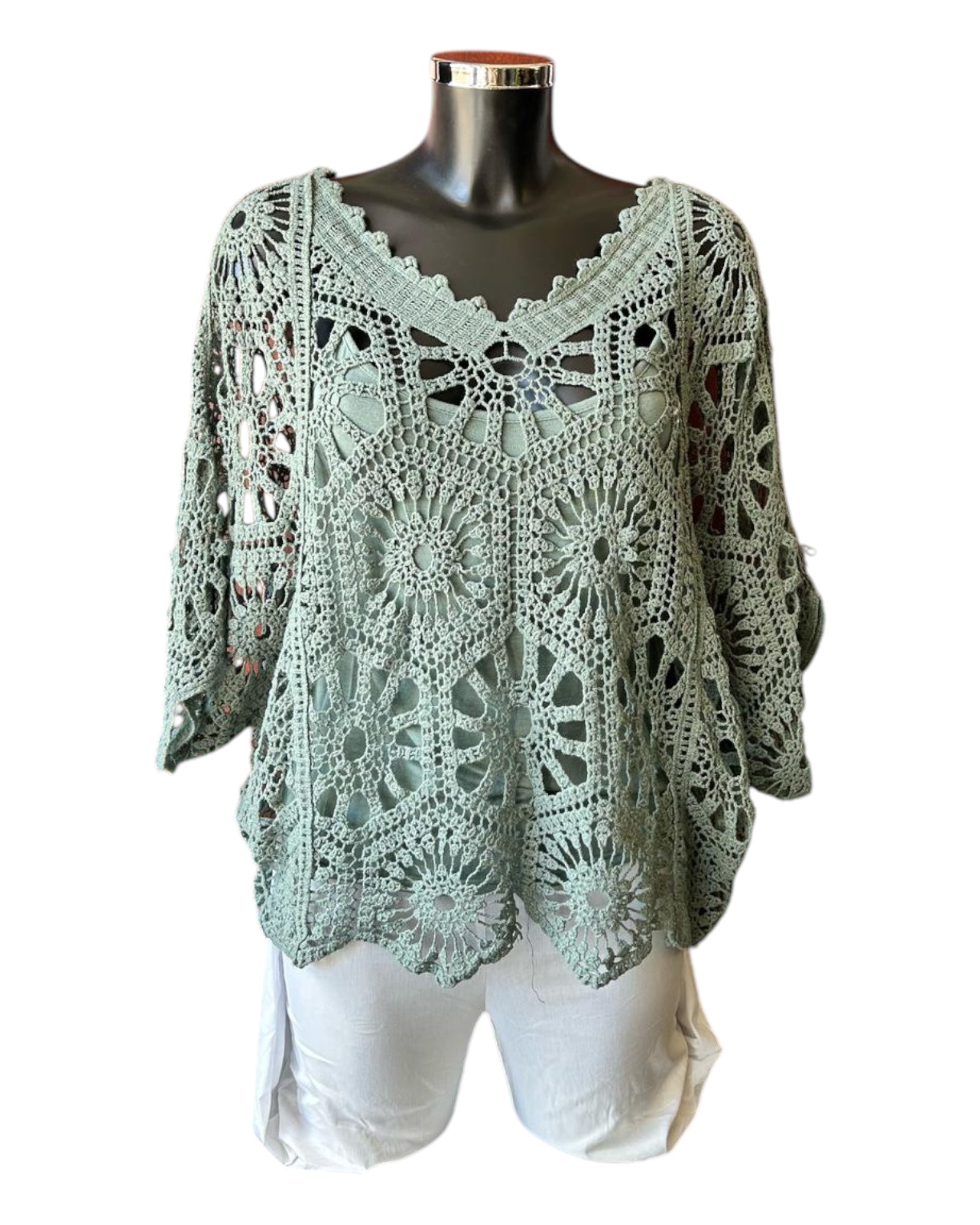 Bridgette 2 piece v neck crochet top - Khaki