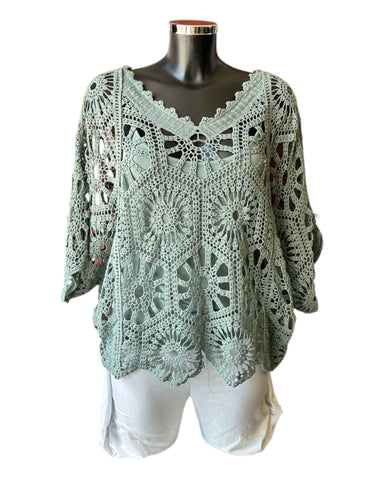 Bridgette 2 piece v neck crochet top - Khaki
