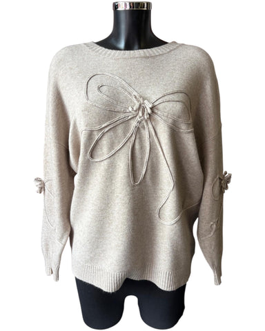 Iris appliqué ribbon flower jumper - Taupe