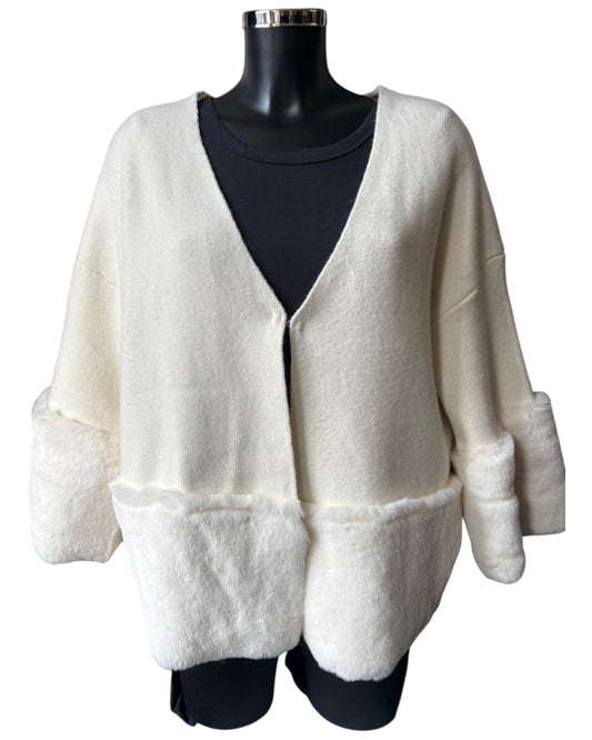 Stacey knitted fur trim cardigan - Ivory