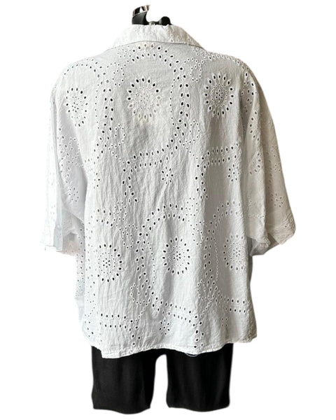 Natasha cutwork collared top - White