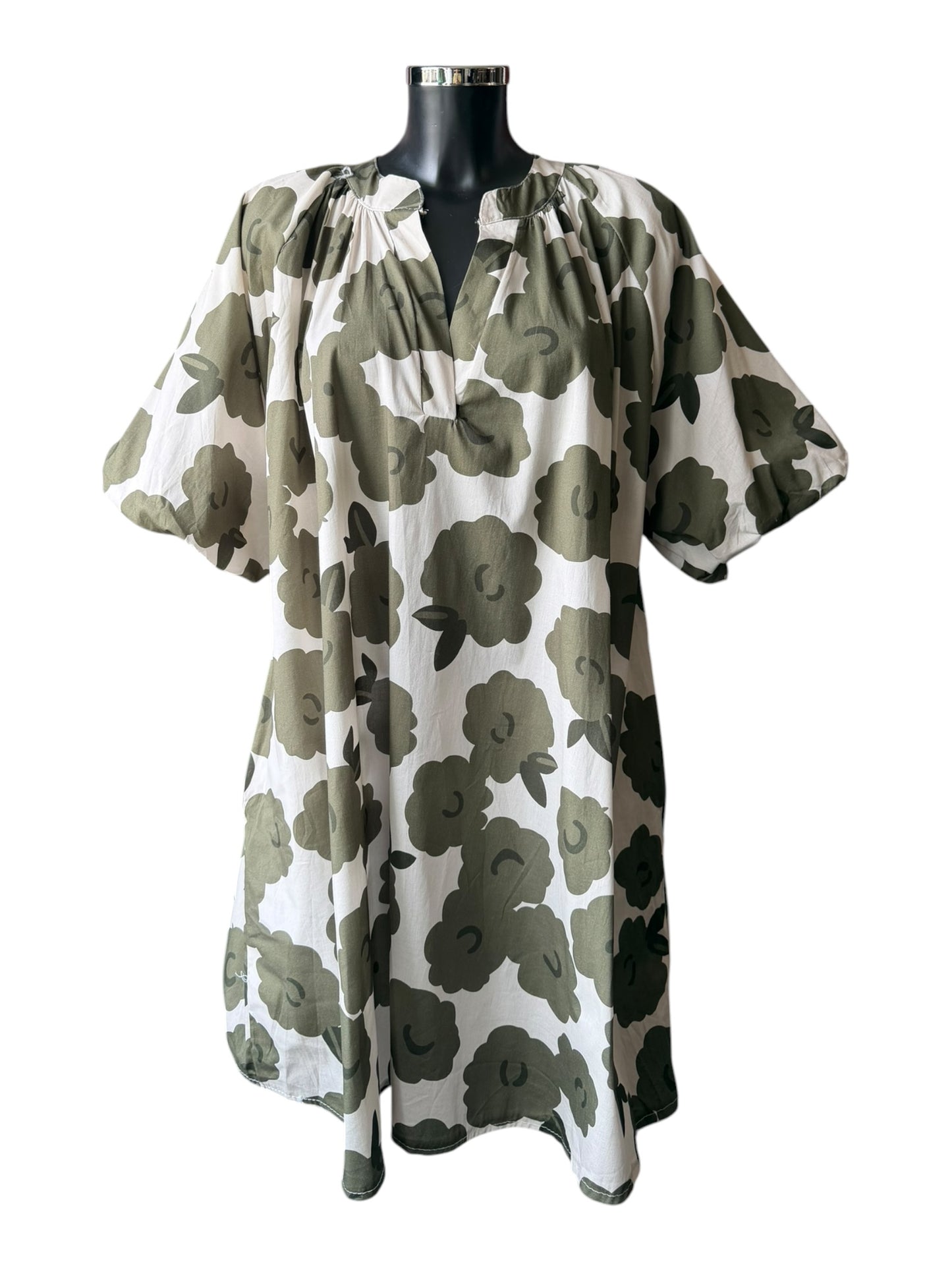Paula flower print dress - Khaki