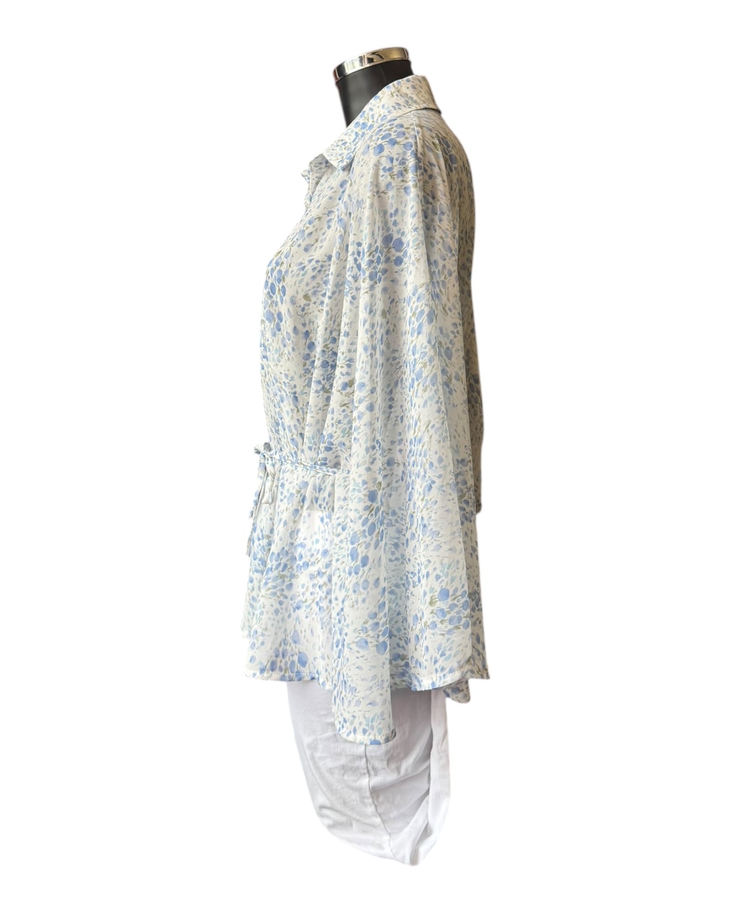 Larissa tie waist floral poncho top - Blue mix