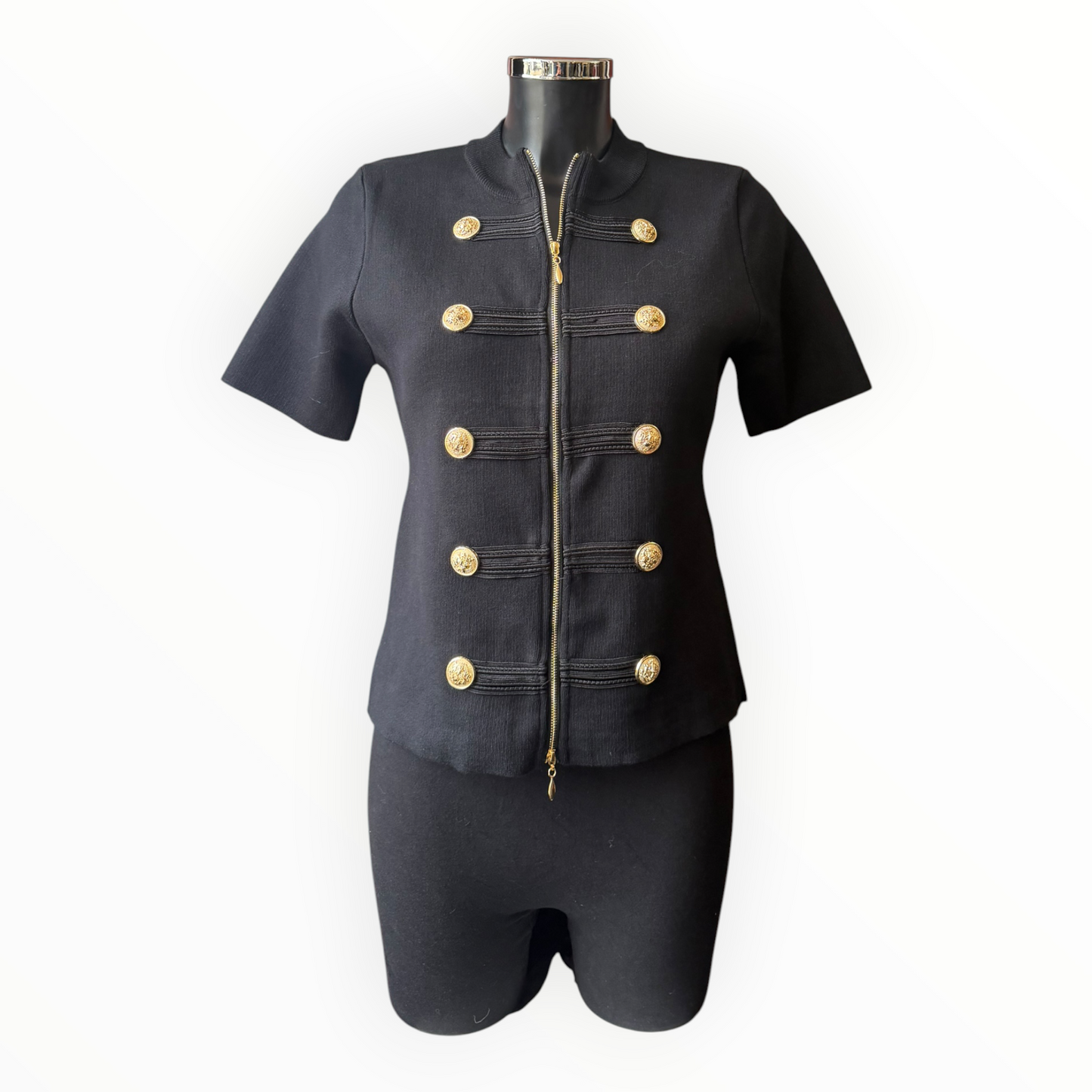 Marcia military zip top - Black short sleeve