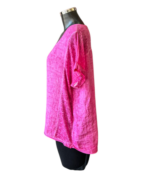 Nina linen v neck t shirt style top - Cerise