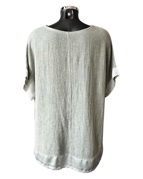 Casey range v neck satin trim top - Khaki