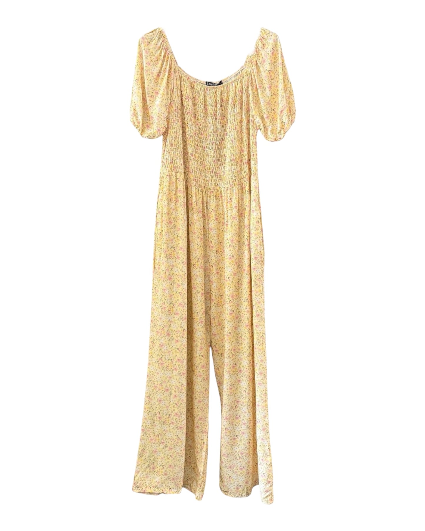 Lyla shirred puff sleeve floral jumpsuit - Lemon