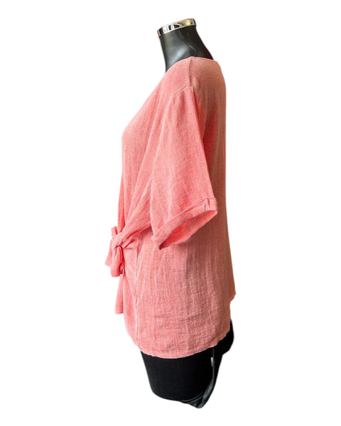 Casey range short sleeve tie front top - Coral