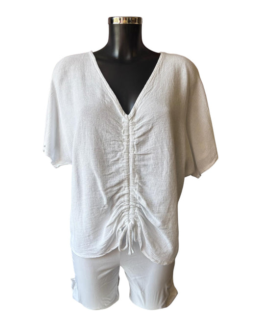 Casey range ruched front top - White