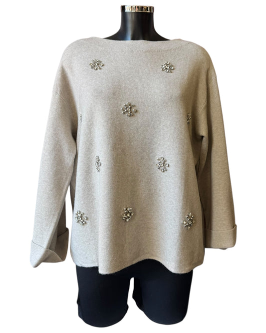Erin embellished flower jumper - Taupe